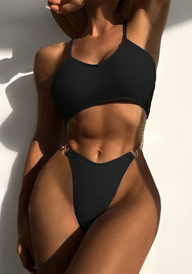 Women Bikini Lace-Up Backless One-piece Swimwear