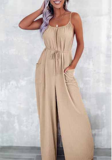 Women Casual Loose Sleeveless Suspender Wide Leg Jumpsuit