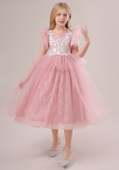 Girl mesh wedding dress puffy princess dress