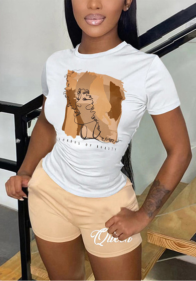 Women printed T-shirt and shorts two-piece set