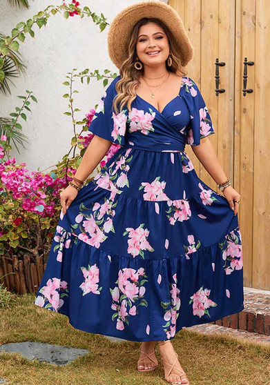 Plus Size Floral V-Neck Loose Dress