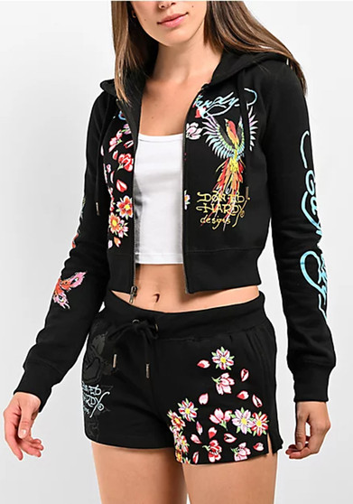 Women's Spring/Summer Print Fashion Casual Hooded Zip Long Sleeve Hooded Sports Two Piece Shorts Set