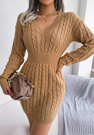 Autumn Winter Fashion Slim Waist Twist Bodycon Dress Sweater Dress