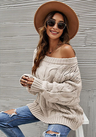 Fall/Winter Off Shoulder Plus Size Loose Knitting Off Shoulder Solid Color Pullover Sweater