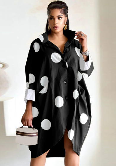 Women Printed Nine Quarter Sleeve Pocket Shirt Dress