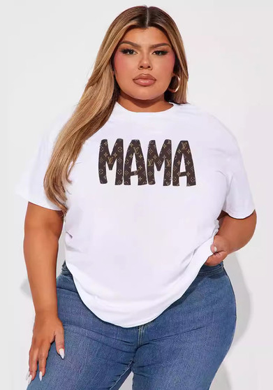 Plus Size Women Mother's Dora Printed Round Neck Short Sleeve T-Shirt
