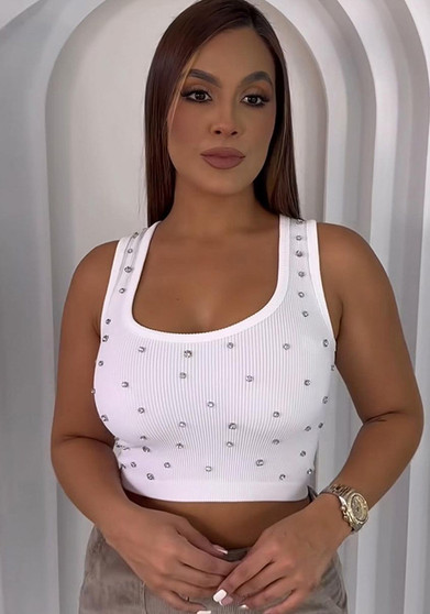 Women Summer U-neck Diamond Crop Top