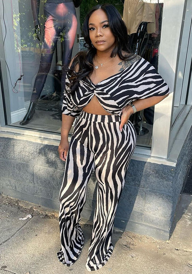 Sexy zebra print bootcut two-piece trouser suit