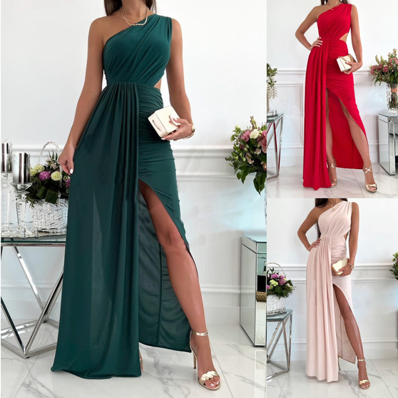 women's summer sleeveless slash shoulder hollow out chic slit dress