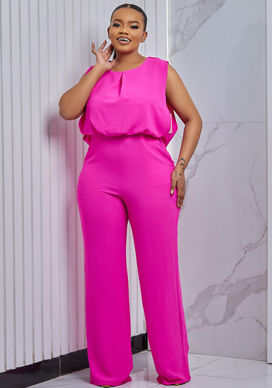 Plus Size Women's Autumn Chic Low Back Sleeveless Wide Leg Jumpsuit