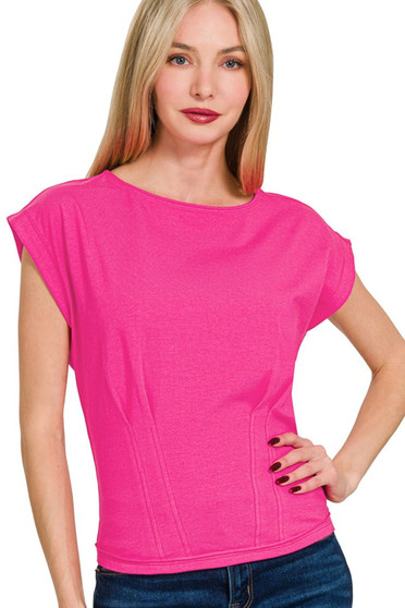 Zenana Gathered Waist Round Neck Top