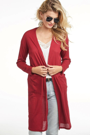 BiBi Pockets Thermal Open Front Cardigan