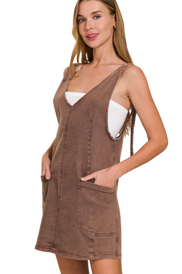 Zenana Washed Adjustable Strap Denim Overall Dress