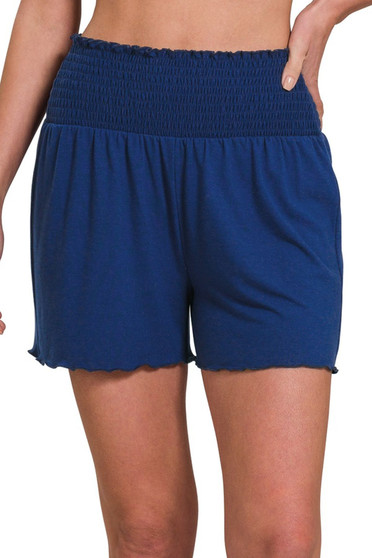 Zenana Elastic Waist Smocked Shorts
