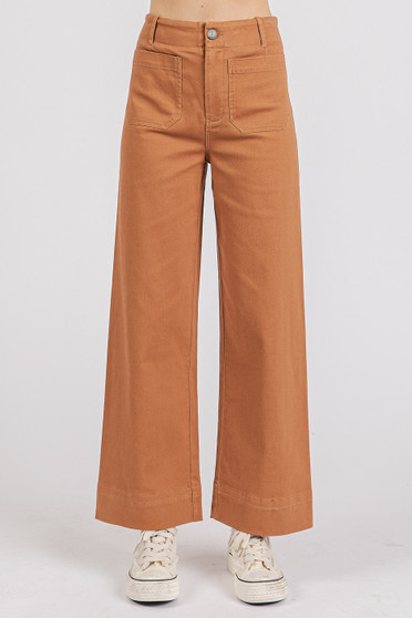 Mittoshop Twill Patch Pocket High Rise Wide Leg Pants