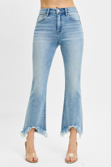 RISEN Full Size High Rise Crop Bootcut Fray Hem Jeans Plus Size