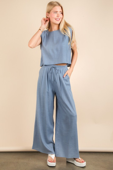 VERY J Solid Woven Top & Pants Set