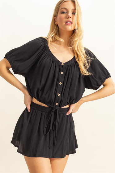 HYFVE Drawstring Hem Short Sleeve Top and Skort Set