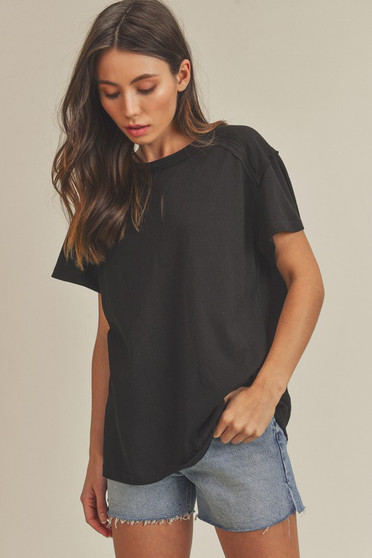 Aemi + Co Exposed Seam Round Neck Short Sleeve T-Shirt