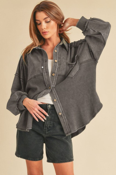 Aemi + Co Acid Washed Exposed Seam Button Up Jacket