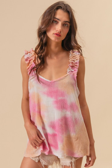BiBi Tie Dye Printed Textured Woven with Ruffled