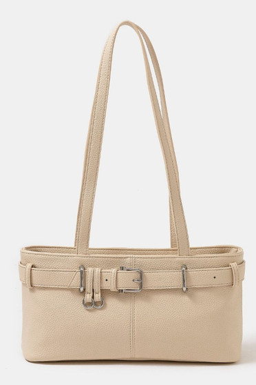 Fame Belt Strap Textured Faux Leather Shoulder Bag