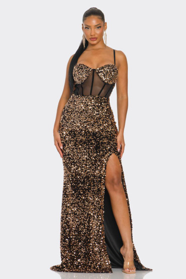Cecily Teddy Velvet Corset Maxi Dress​​