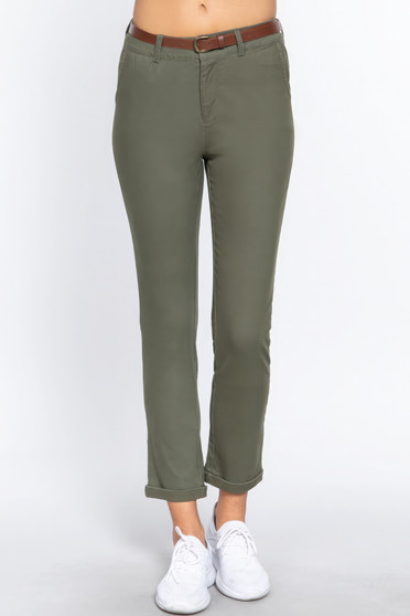 Cotton-Span Twill Belted Long Pants