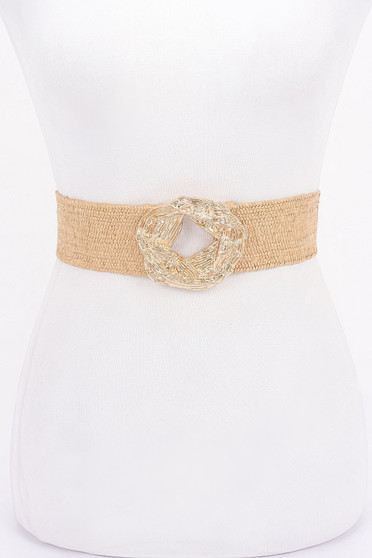 Metal Buckle Elastic Faux Straw Belt