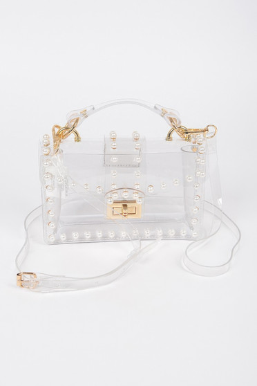 Transparent Single Handle Clutch W/Faux Pearl