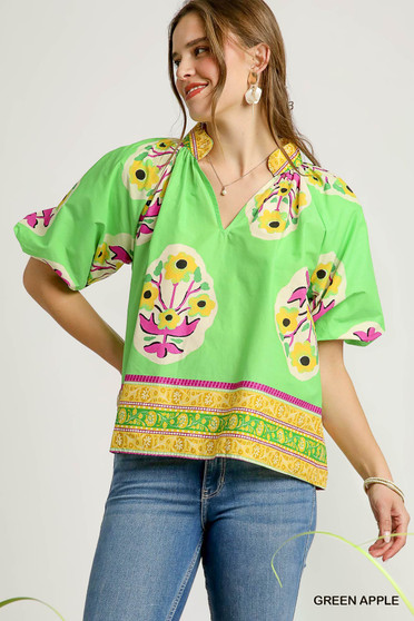 Boho-Chic Floral Print Blouse​