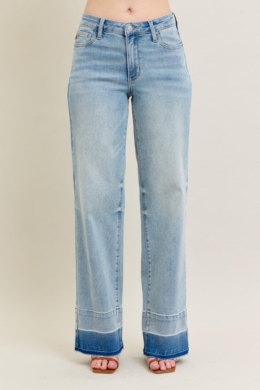 Judy Blue Full Size Mr Release Hem Wide Leg Jeans Plus Size