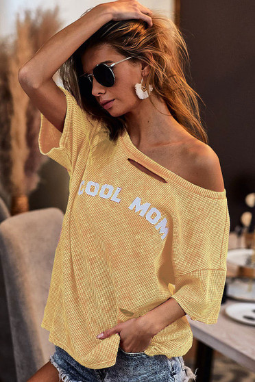 BiBi Washed Laser Cut Detail Cool Mom Print Thermal Top