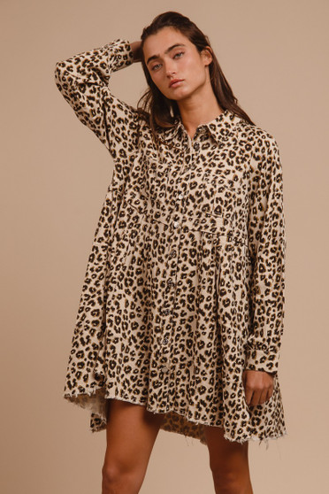 BiBi Washed Denim Button Down Dress with Side Pocket