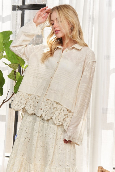 ADORA Crochet Lace Long Sleeves Button Down Shirt