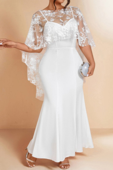 Plus Floral Contrast Lace Butterfly Sleeve Dress