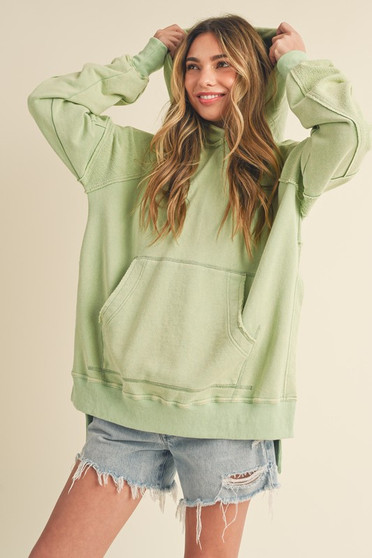 Aemi + Co Exposed Seam Side Slit Hoodie with Kangaroo Pocket