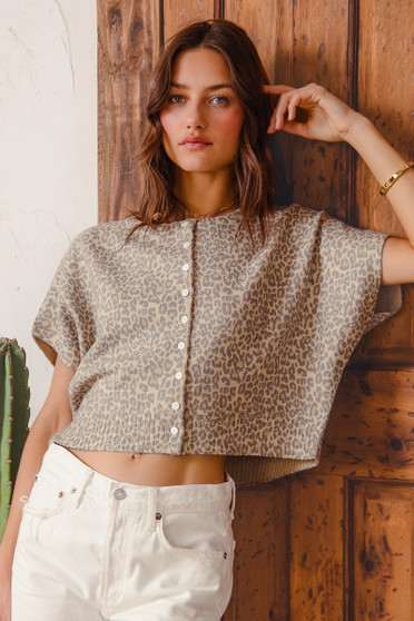 SO ME Leopard Print Button Front Sweater Cardigan