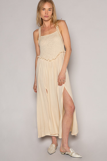 POL Frill Slit Square Neck Cami Dress