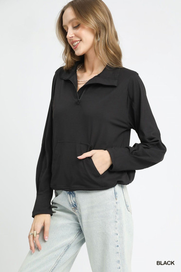 Umgee Half-Zip Sweatshirt with Front kangaroo pocket
