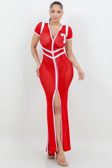 Netting 2 Way Front Zipper Maxi Dress
