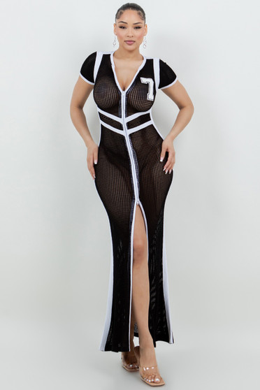 Netting 2 Way Front Zipper Maxi Dress​