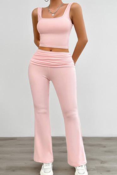 Two Pieces Square Neck Ruched Sleeveless Sets​