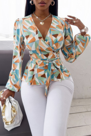 Heart Print Cross Knot Belt Fit Wrap Top