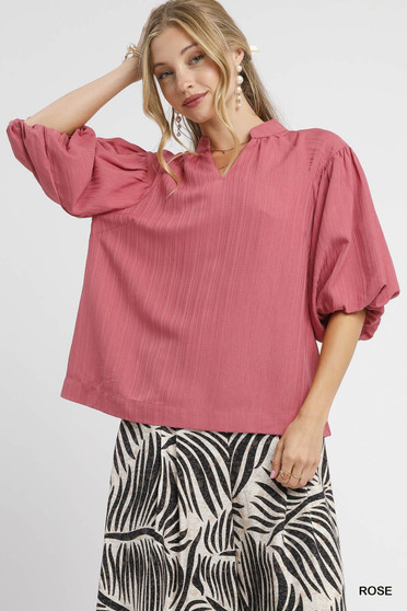 Umgee Textured Puff Sleeve Blouse