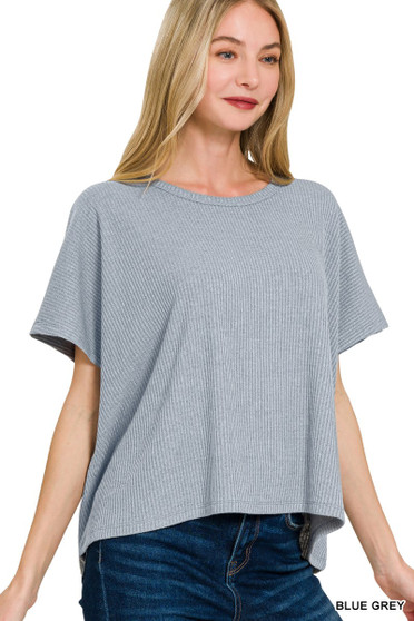Zenana Ribbed Round-Neck Short-Sleeve Knit Top