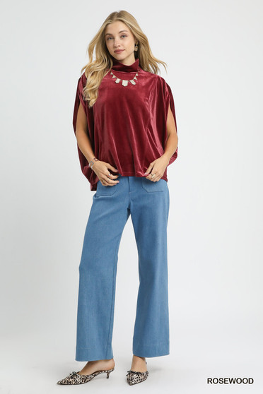 Umgee Velvet Mock Neck Sleeveless Blouse