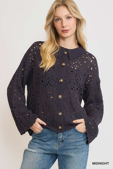 Umgee Hollow Out Button Down Cardigan