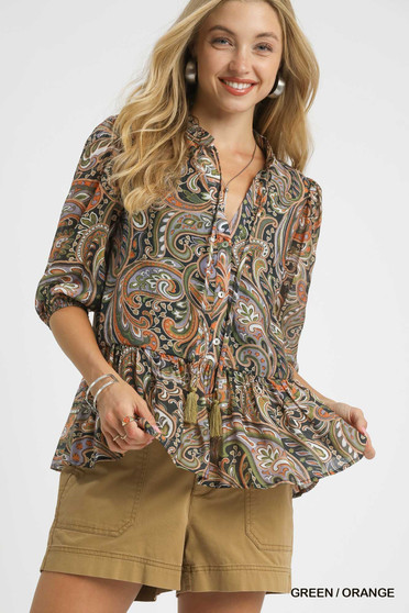 Umgee Paisley Print Peplum Blouse