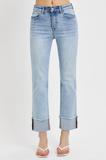RISEN High Rise Straight Cuffed Relaxed Jeans